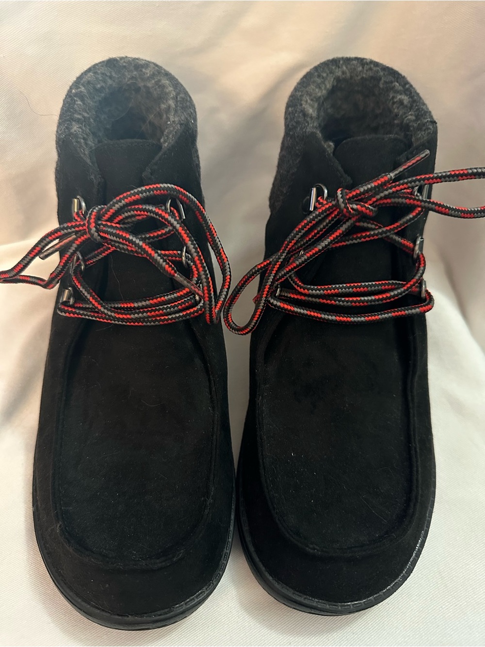 Makalu California Women’s 7.5 Black Suede Ankle Boots Felt Trim Hiking Lace Up